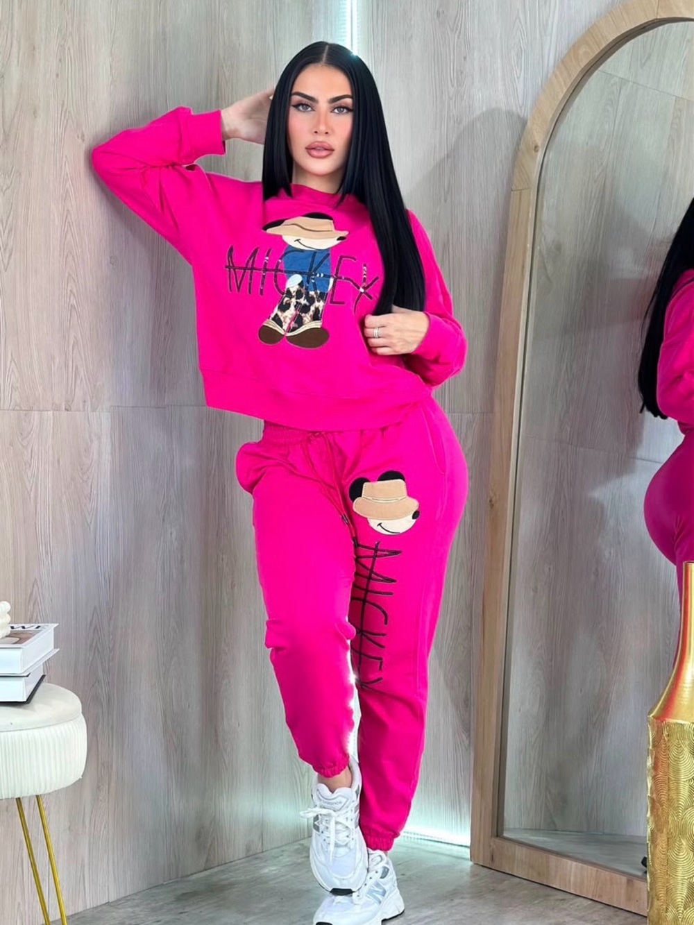 Women's Hot Pink Graphic Jogger Set - Casual Pants & Hoodie